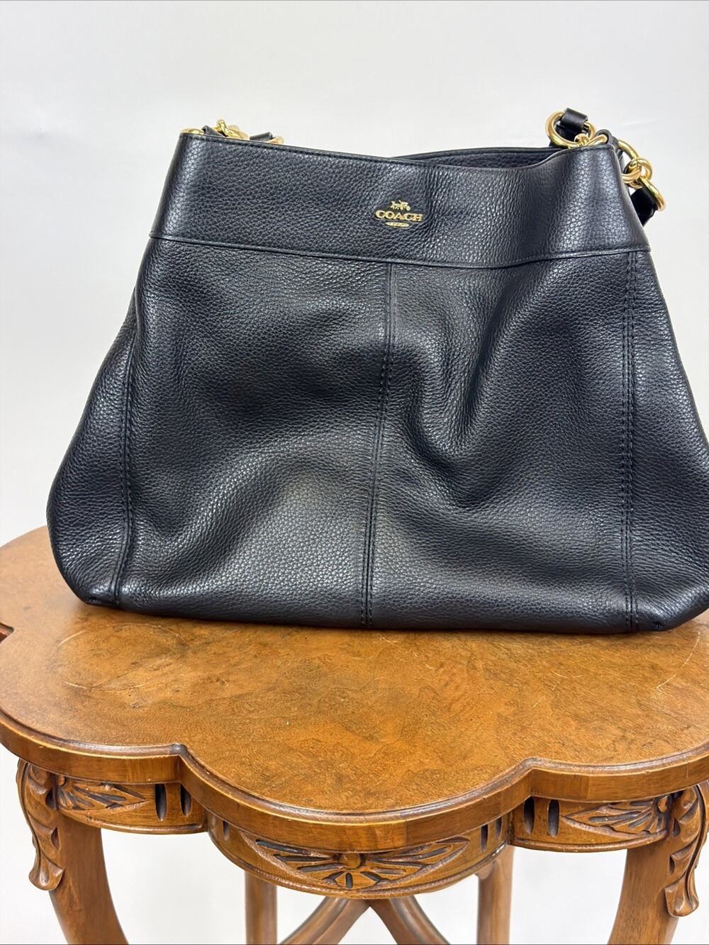 Coach Women's Black Pebbled Leather Lexi Tote Handbag F28997 Gold Trim